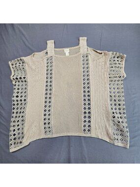 Chicos Size 0 Small Crochet Knit Beige Tank Top Lace Sleeveless